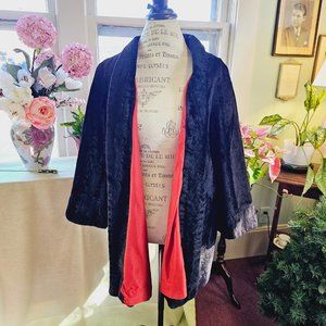 Vintage 1950's-60's Black Draped Coat, Faux Fur, Mid-Century